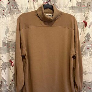 Vintage CASUAL CORNER Tan Turtleneck Tunic, Size L, Cotton/Polyester, EUC
